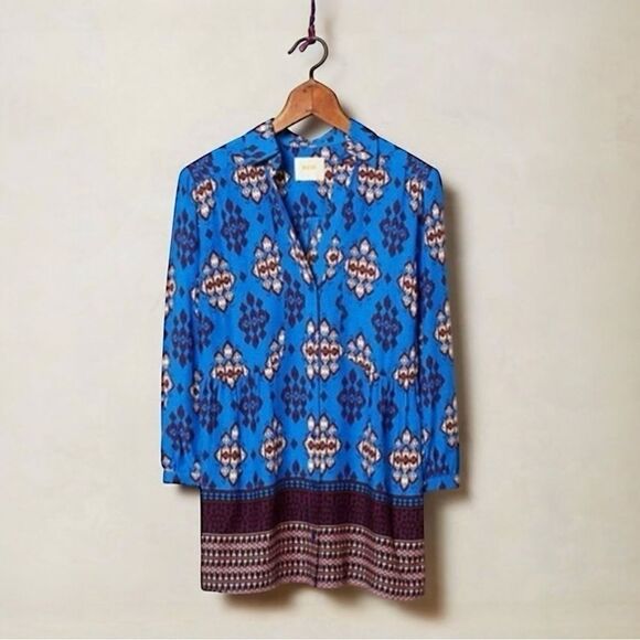 Anthropologie Maeve Woodland Walk Ikat Print Blouse Size Small - Picture 1 of 3